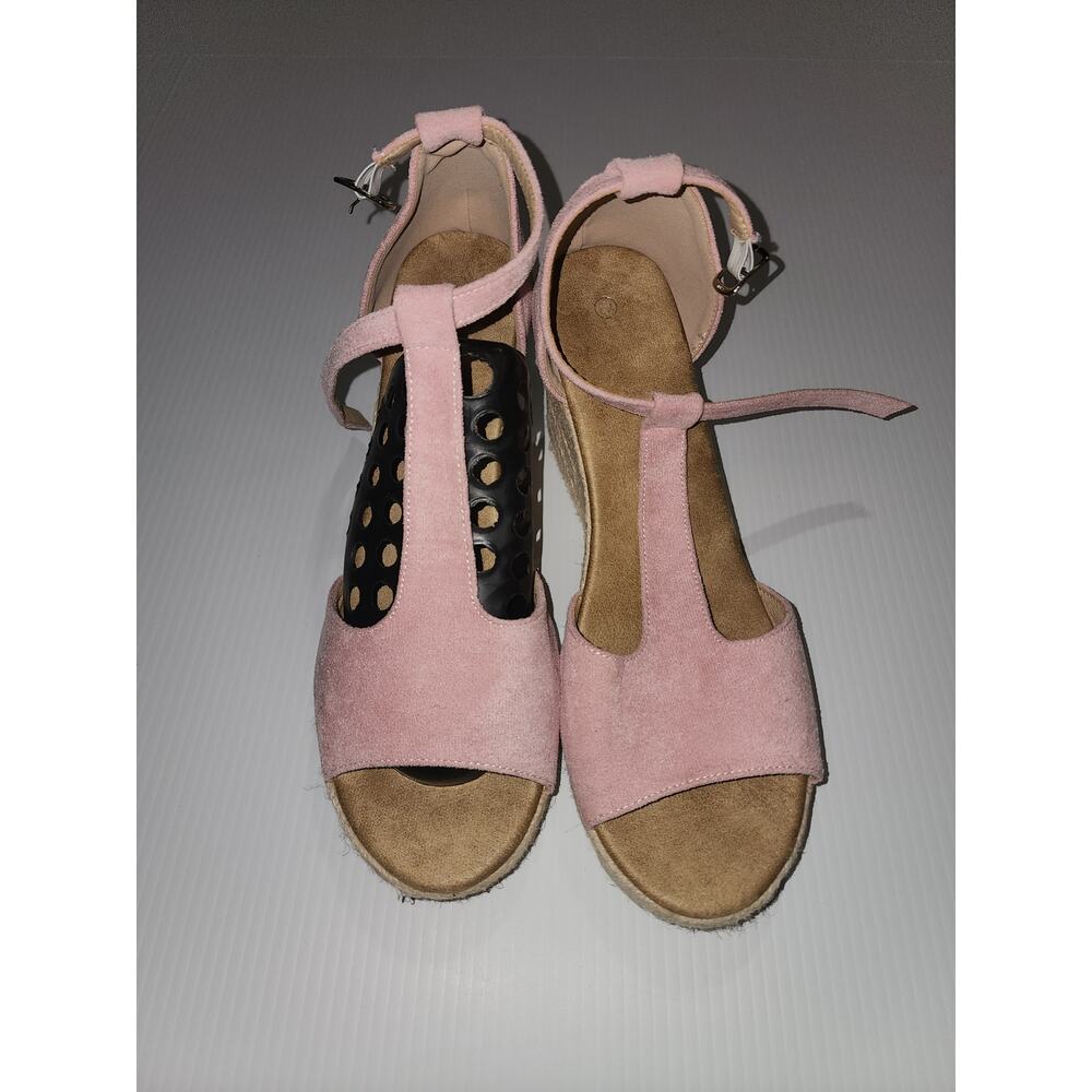 T-Strap Espadrille Platform Sandals Blush Pink Sz 10